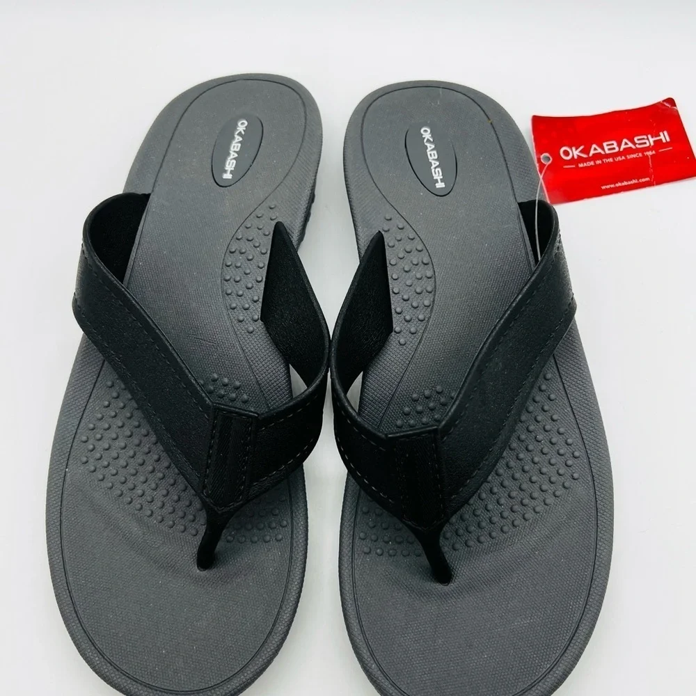 Okabashi Unisex Black Voyager Flip Flops Size 9/10 NWT